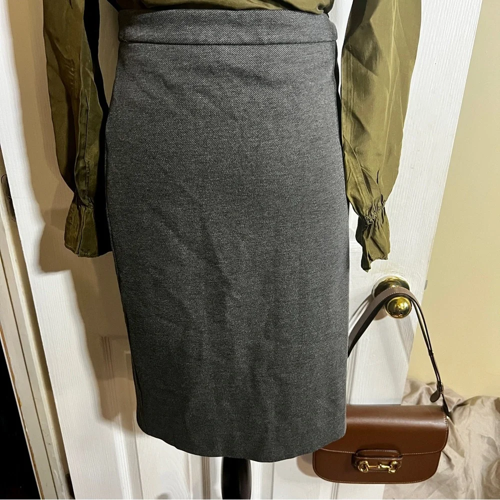 New J. Crew Wms Gray Knit Twill High Waist Lined No. 2‎ Pencil Skirt Work Chic 4